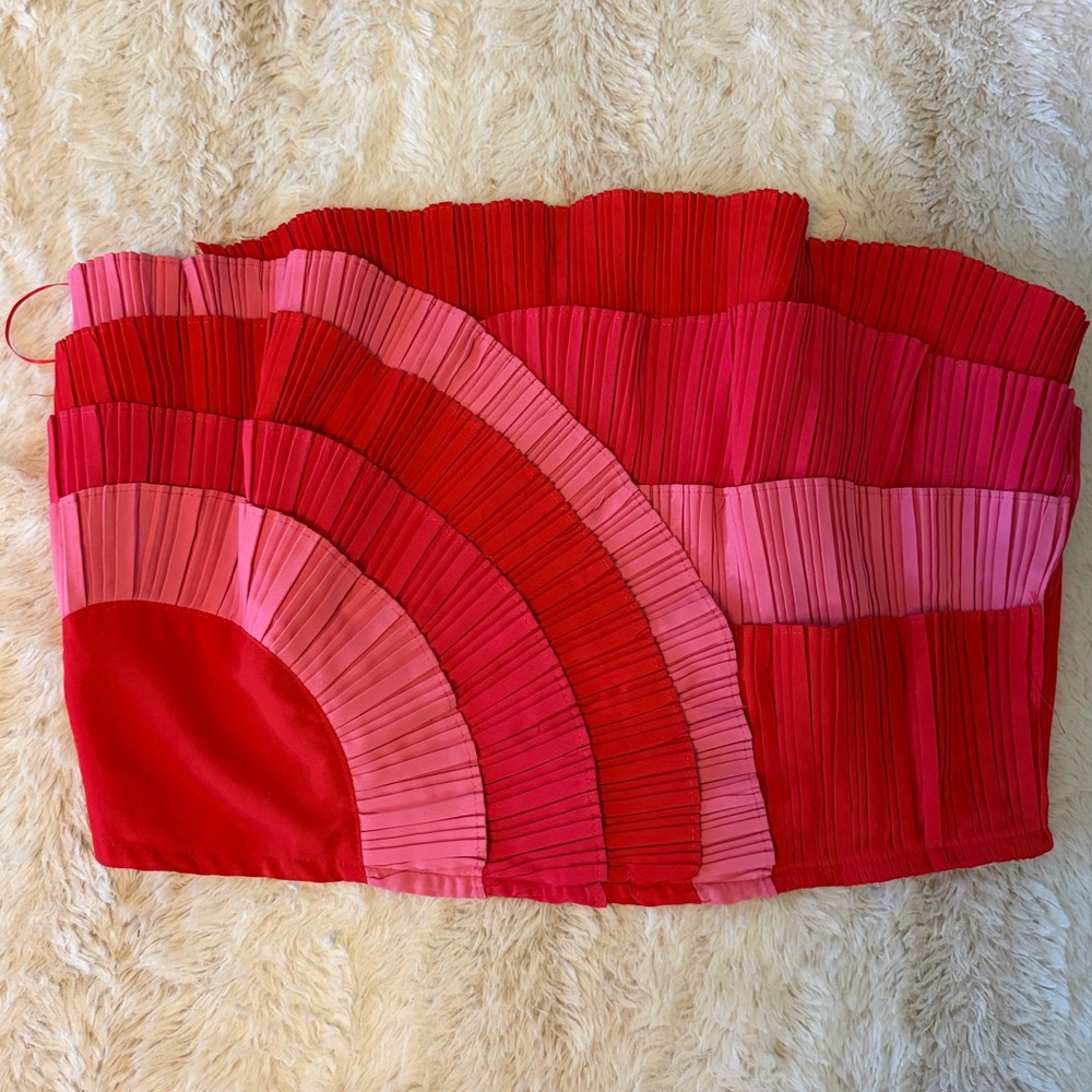 NWOT Pleated Strapless Bandeau Crop Top in Red & Pink